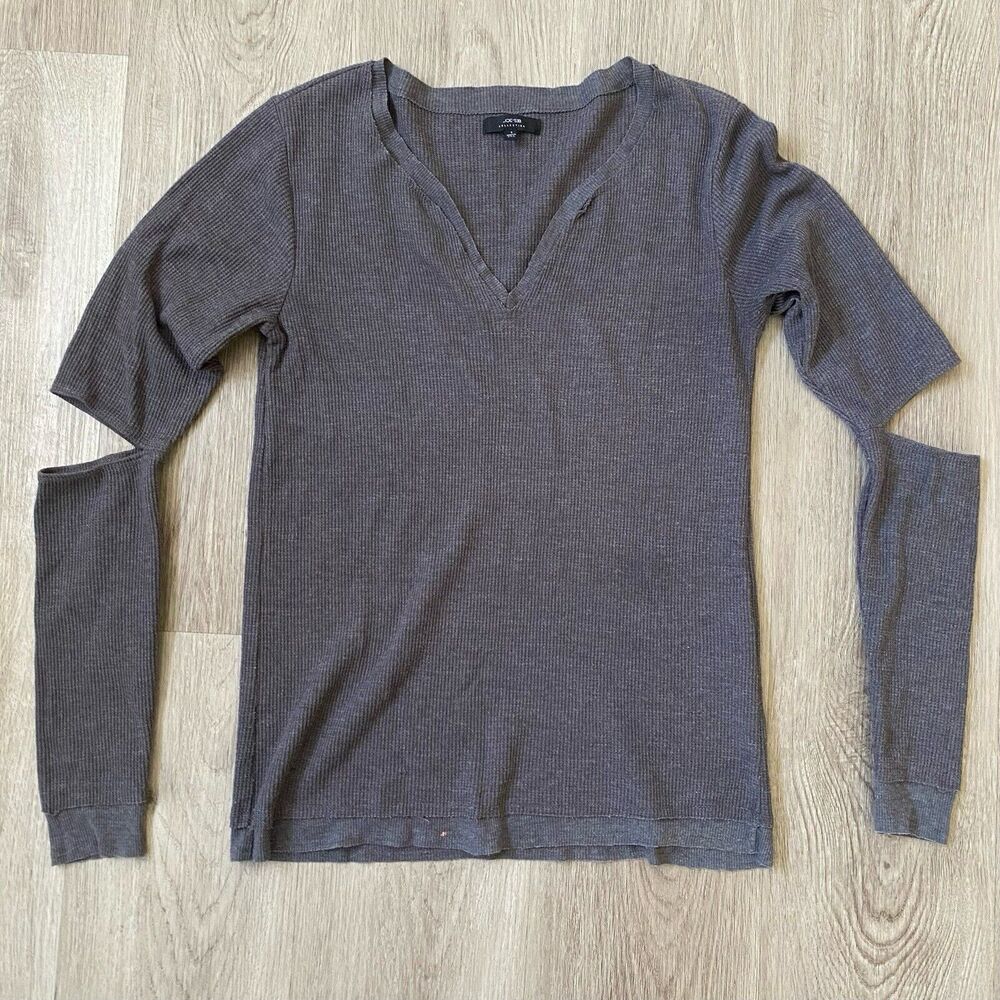 Joe's Jeans Long Sleeve Henley Top Size S Brown Casual W/ Elbows‎ Cutouts Y2K